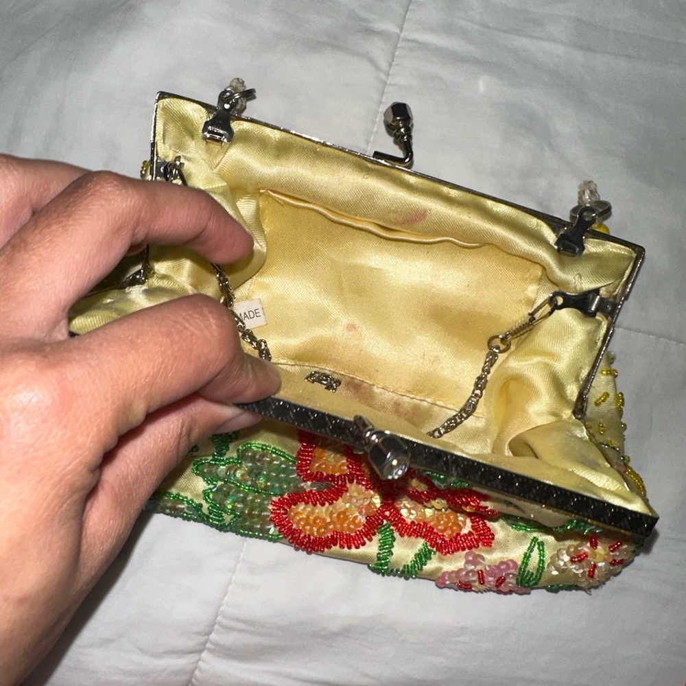 Mini yellow handbag with rhinestones - Picture 4 of 4